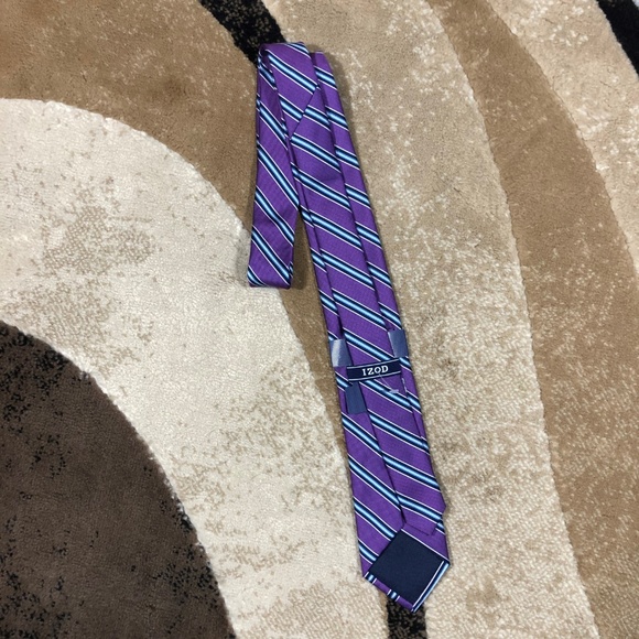 Men’s IZOD Purple, Blue, Teal, White Stripe Tie - Picture 2 of 7